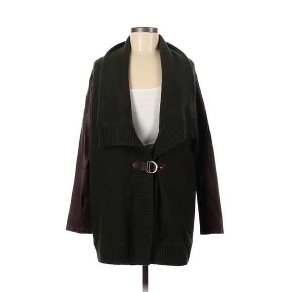 Ralph Lauren Black Label Collection Leather Cashmere Green Cardigan Medium - Picture 1 of 5